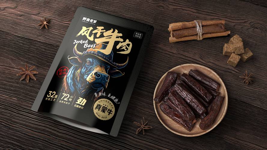 创意满满的风干牛肉干包装设计-牛羊肉制品零食包装袋设计